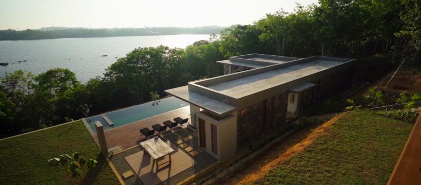 Villa overlooking the lake at sunset